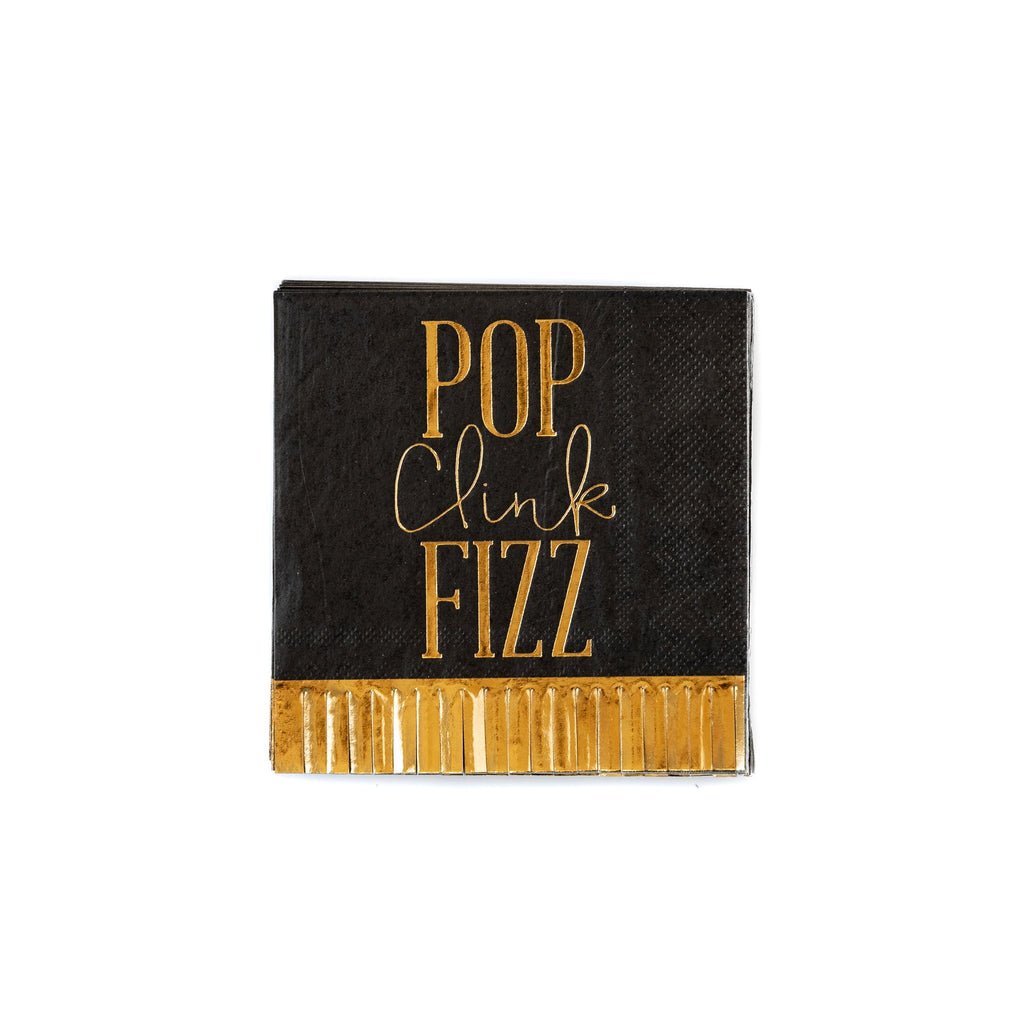 New Year's Pop Clink Fizz Fringed Cocktail Napkins