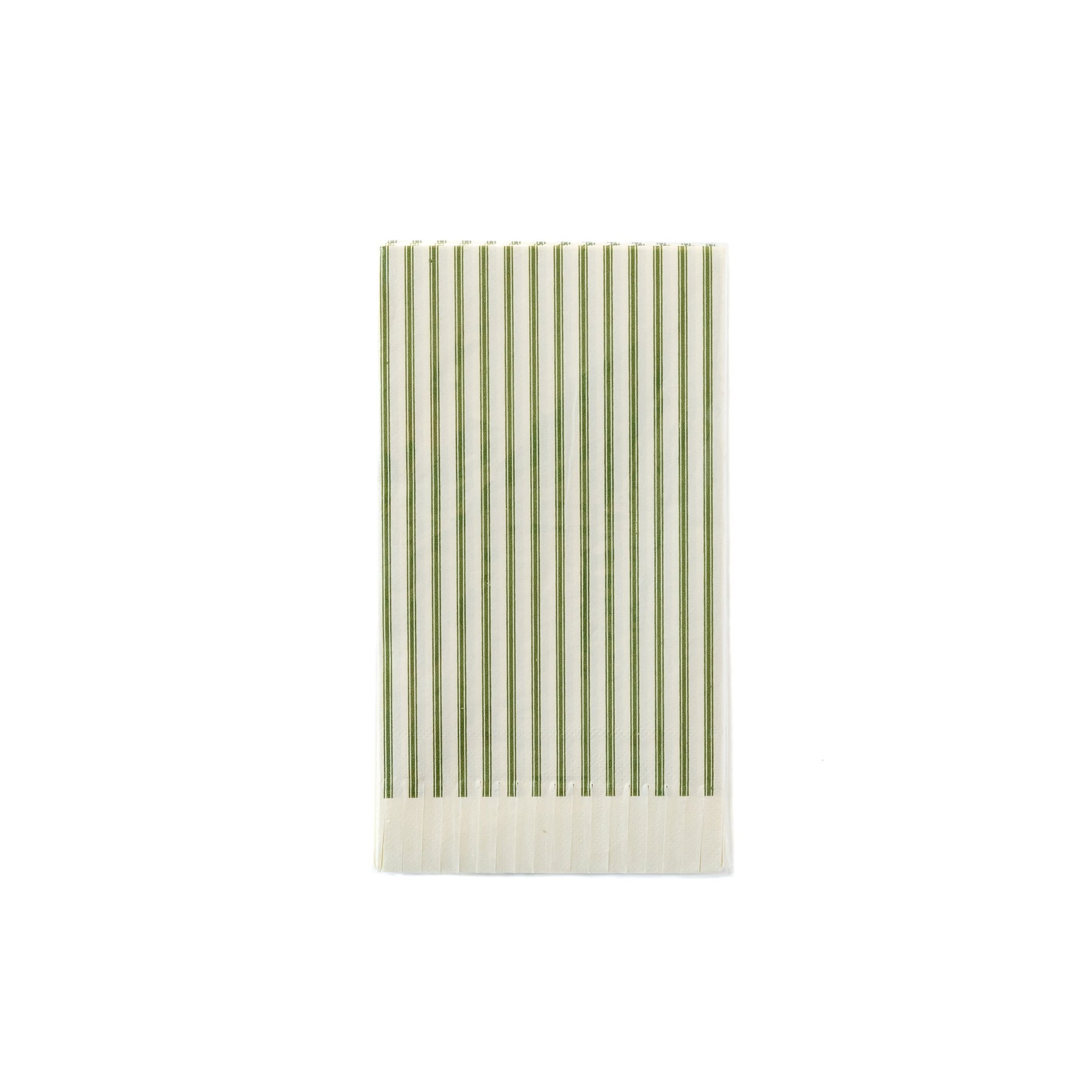Botanical Fringe Green Ticking Guest Towel