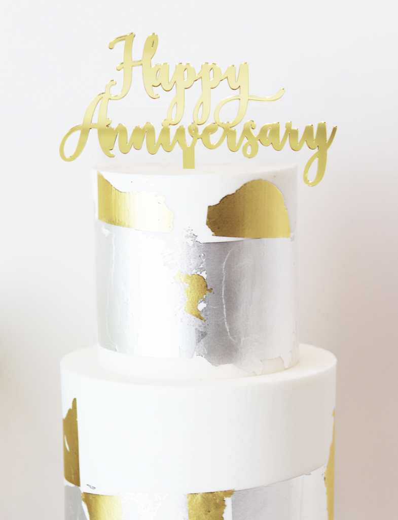 Happy Anniversary Gold Mirror Cake Topper